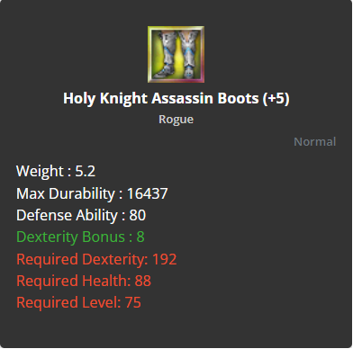 Holy Knight Assassin Boots +5